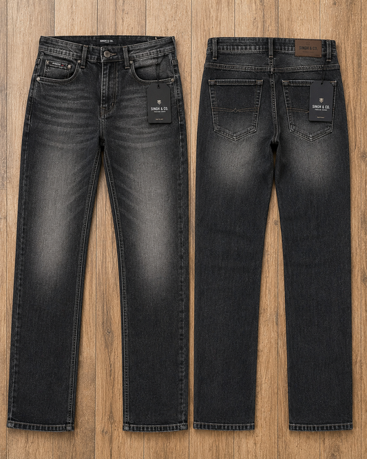 Men's Straight Fit Denim Jeans – Washed Charcoal Black