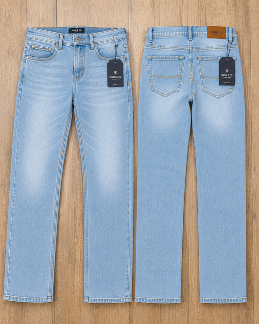 Men's Straight Fit Denim Jeans – Ice Blue Wash